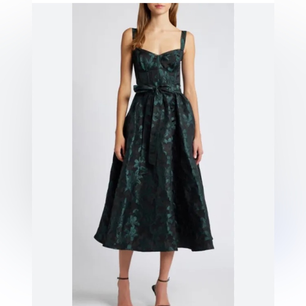 Lulu's Black and Green Floral Midi Dress